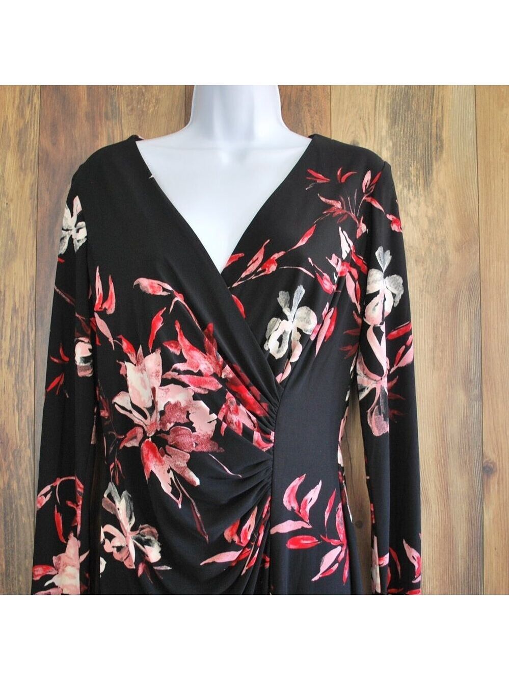 American Living Sheath Surplice Venus Wrap Black Floral Dress 8